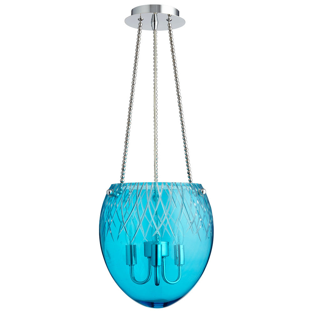 Cyan Design 3 Light Blue Etched Pendant Lamp - Chrome | Modishstore | Pendant Lamps