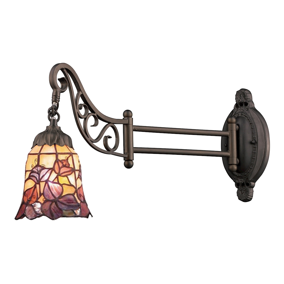 Mix-N-Match 1-Light Swingarm Wall Lamp in Tiffany Bronze and Tiffany Style Glass ELK Lighting 079-TB-17 | Wall Lamps | Modishstore