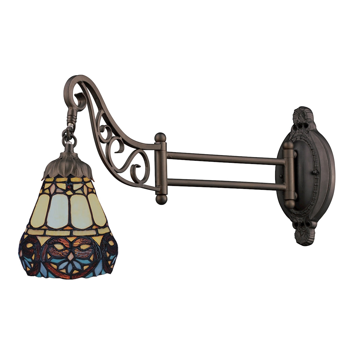 Mix-N-Match 1-Light Swingarm Wall Lamp in Tiffany Bronze and Tiffany Style Glass ELK Lighting 079-TB-21 | Wall Lamps | Modishstore