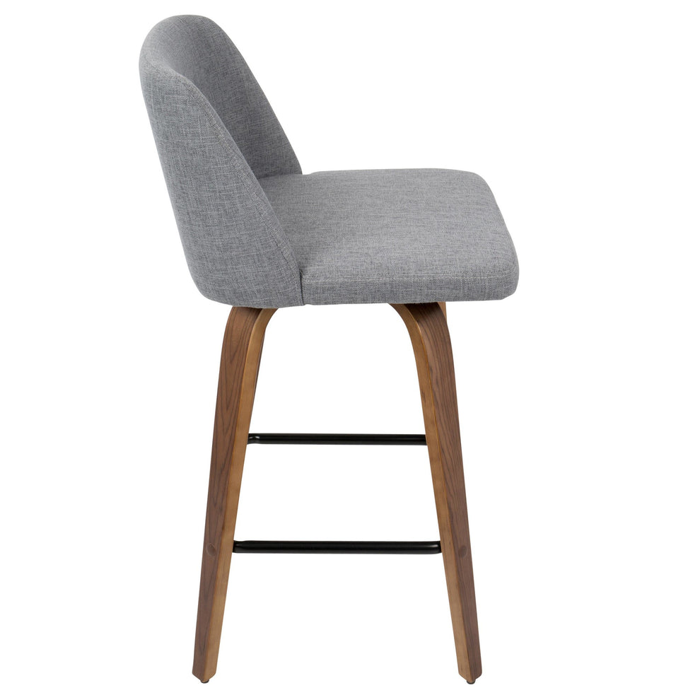 Toriano Mid-Century Modern Counter Stool in Walnut and Blue Fabric By LumiSource - Set of 2 | Counter Stools | Modishstore - 38