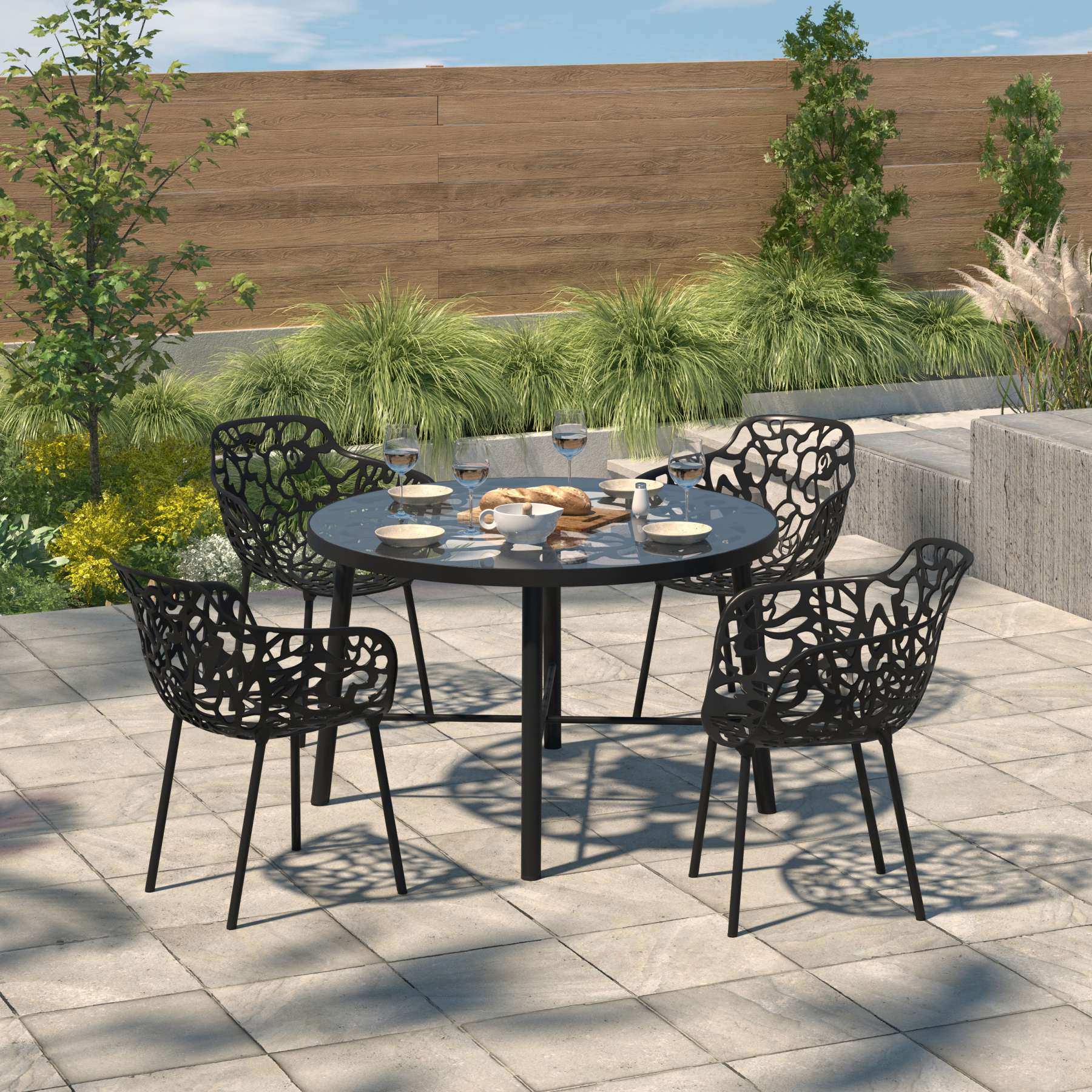 LeisureMod Modern Devon Aluminum Armchair, Set of 4 | Outdoor Chairs | Modishstore