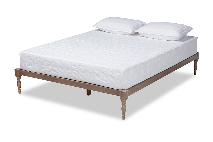 baxton studio iseline modern and contemporary antique oak finished wood queen size platform bed frame | Modish Furniture Store-2