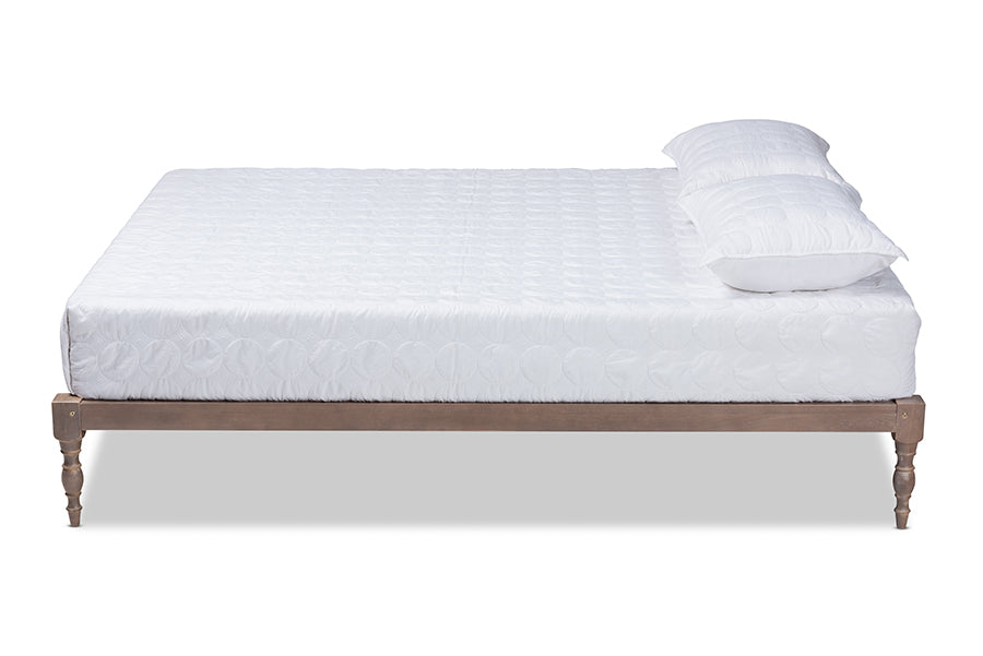 baxton studio iseline modern and contemporary antique oak finished wood queen size platform bed frame | Modish Furniture Store-3