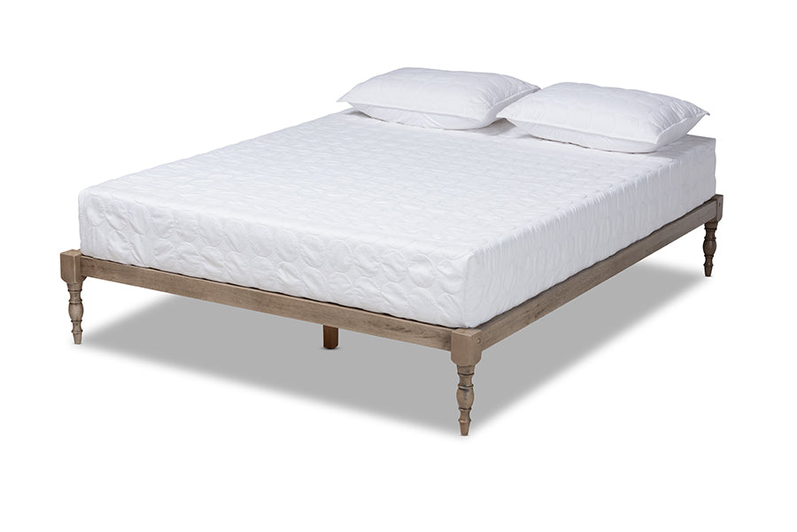 baxton studio iseline modern and contemporary antique grey finished wood king size platform bed frame | Modish Furniture Store-2
