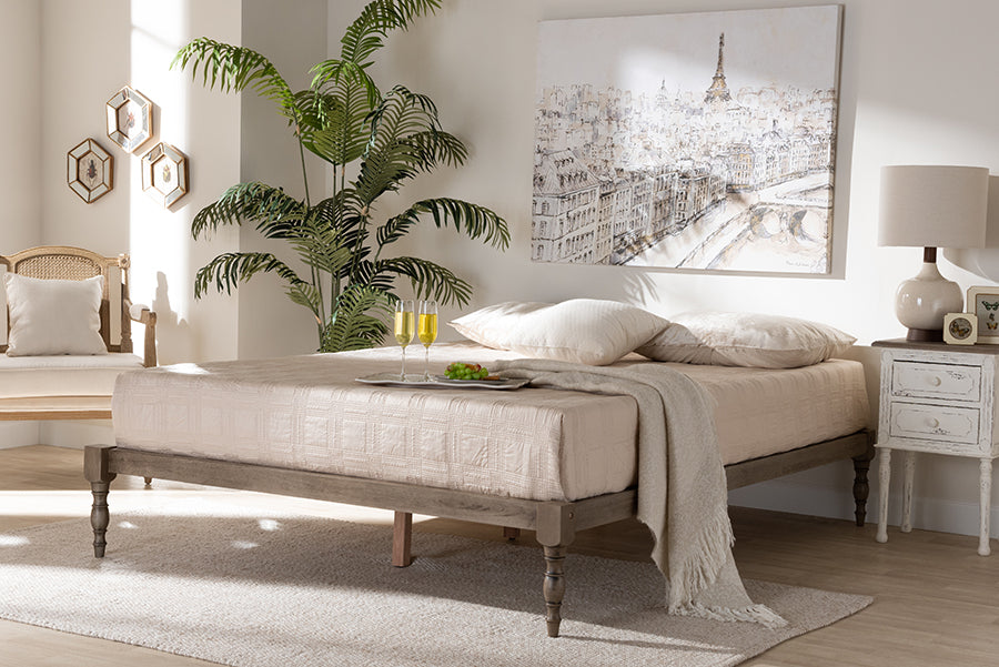 Baxton Studio Iseline Modern and Contemporary Antique Grey Finished Wood Full Size Platform Bed Frame | Beds | Modishstore - 2
