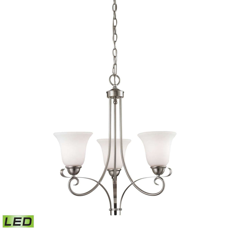 Brighton 3-Light Chandelier in Brushed Nickel with White Glass - LED | Chandeliers | Modishstore