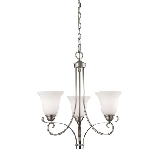 Brighton 3-Light Chandelier in Brushed Nickel with White Glass | Chandeliers | Modishstore