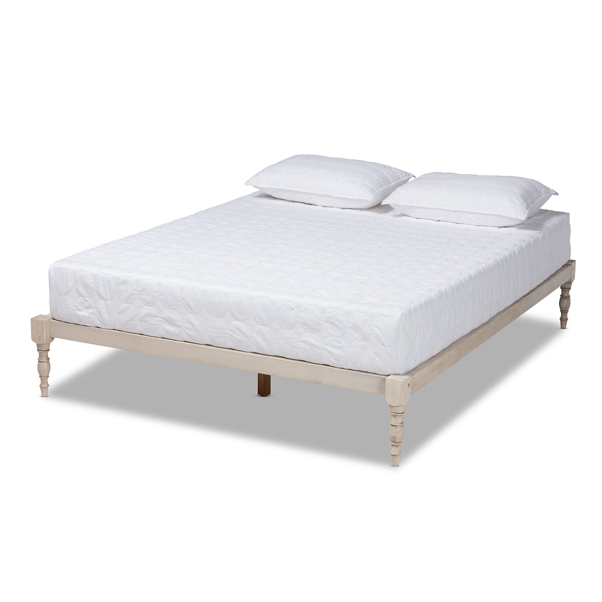 Baxton Studio Iseline Modern and Contemporary Antique White Finished Wood Queen Size Platform Bed Frame | Beds | Modishstore