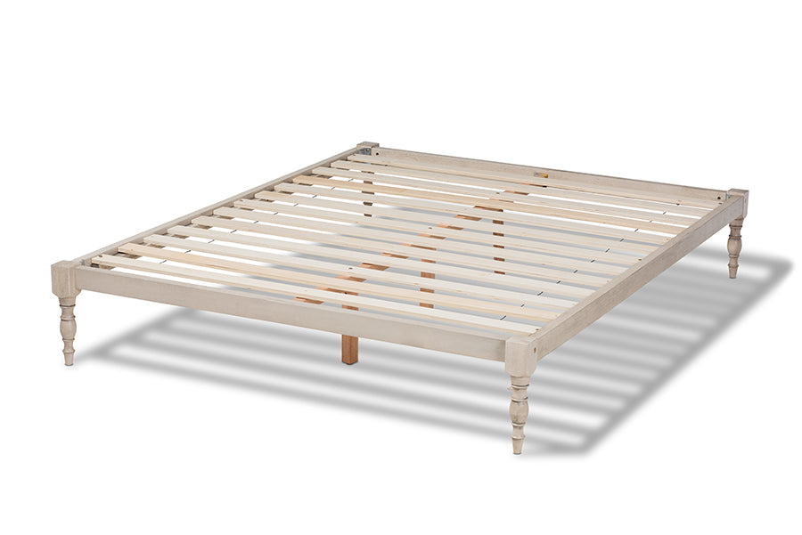 Baxton Studio Iseline Modern and Contemporary Antique White Finished Wood Queen Size Platform Bed Frame | Beds | Modishstore - 7