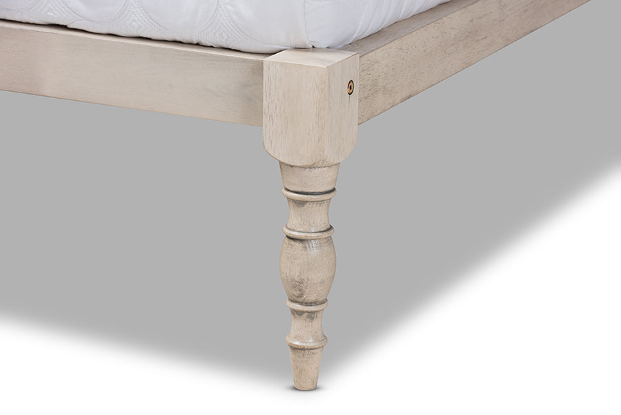 Baxton Studio Iseline Modern and Contemporary Antique White Finished Wood Queen Size Platform Bed Frame | Beds | Modishstore - 5