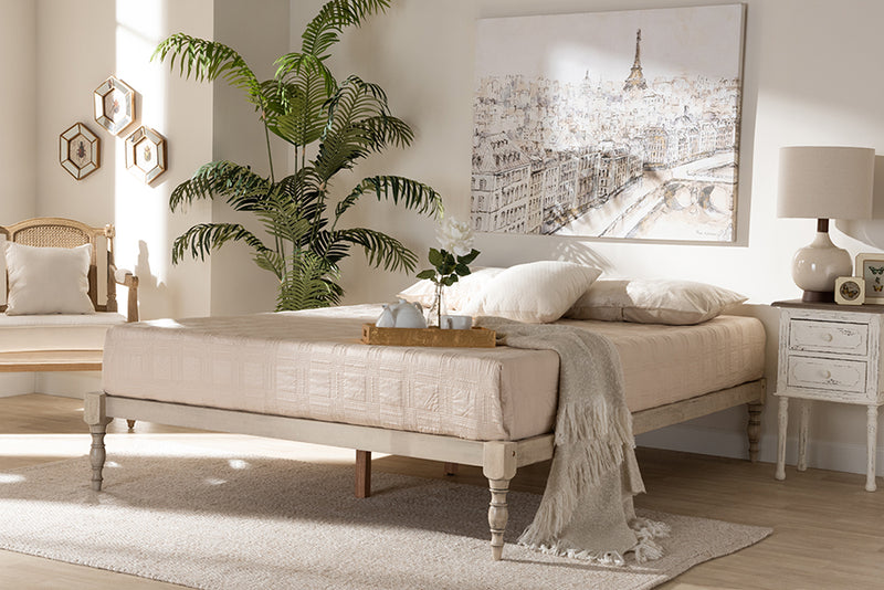 Baxton Studio Iseline Modern and Contemporary Antique White Finished Wood King Size Platform Bed Frame | Modishstore | Beds
