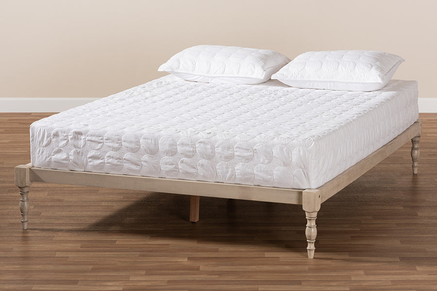 Baxton Studio Iseline Modern and Contemporary Antique White Finished Wood Queen Size Platform Bed Frame | Beds | Modishstore - 3