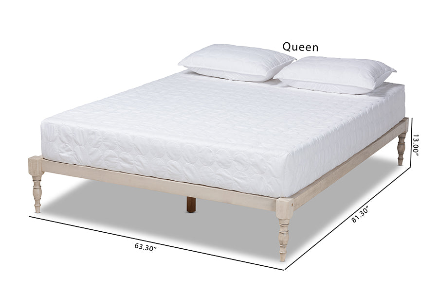 Baxton Studio Iseline Modern and Contemporary Antique White Finished Wood Queen Size Platform Bed Frame | Beds | Modishstore - 6