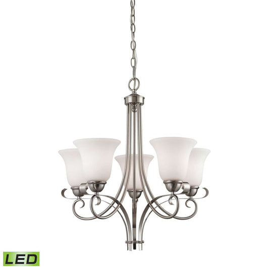 Brighton 5-Light Chandelier in Brushed Nickel with White Glass - LED | Chandeliers | Modishstore