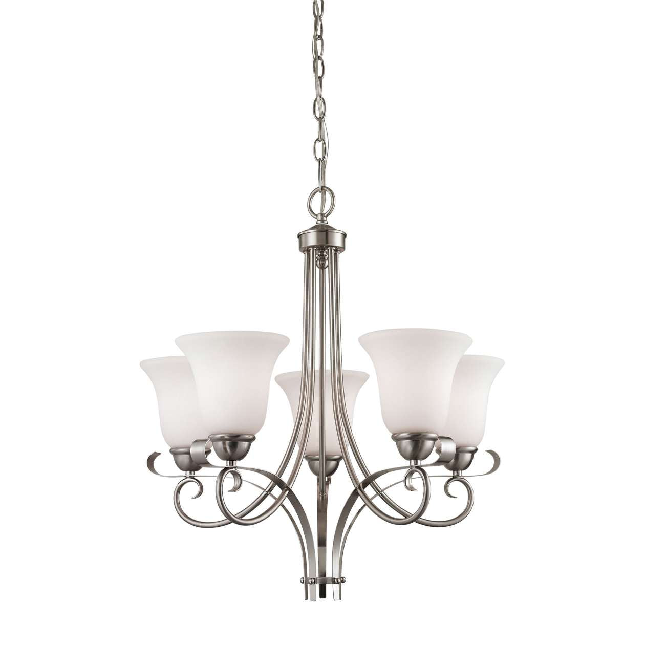 Brighton 5-Light Chandelier in Brushed Nickel with White Glass | Chandeliers | Modishstore
