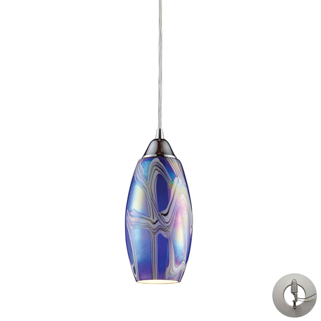 Iridescence 1-Light Mini Pendant in Satin Nickel with Storm Blue Glass - Includes Adapter Kit | Pendant Lamps | Modishstore