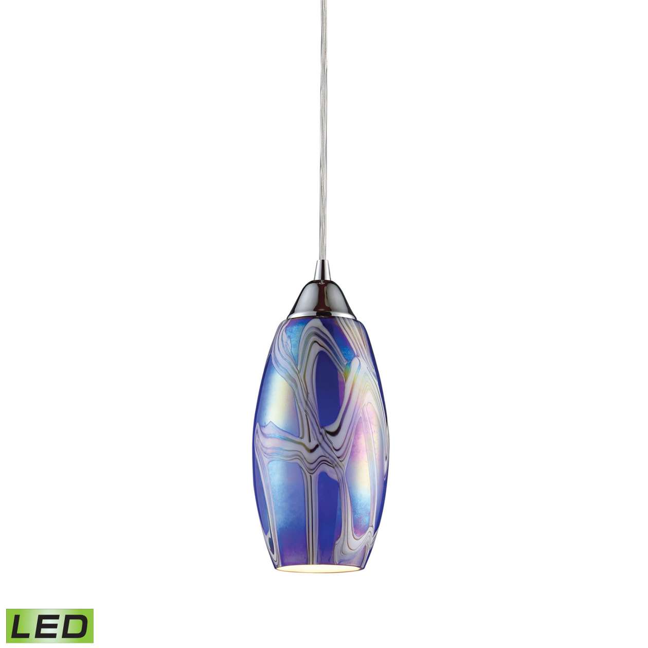 Iridescence 1-Light Mini Pendant in Satin Nickel with Storm Blue Glass - Includes LED Bulb | Pendant Lamps | Modishstore