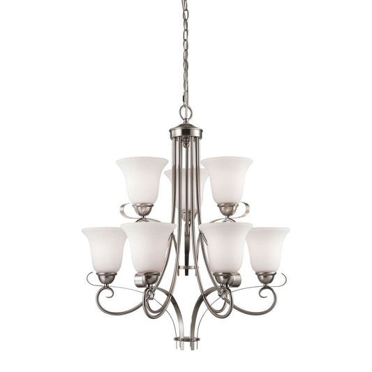 Brighton 9-Light Chandelier in Brushed Nickel with White Glass | Chandeliers | Modishstore
