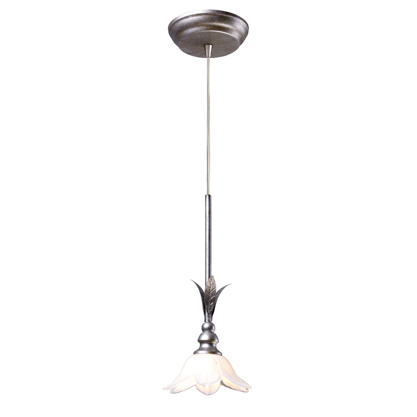 Balini 1-Light Cotton White Pendant in Antique Silver ELK Lighting | Pendant Lamps | Modishstore