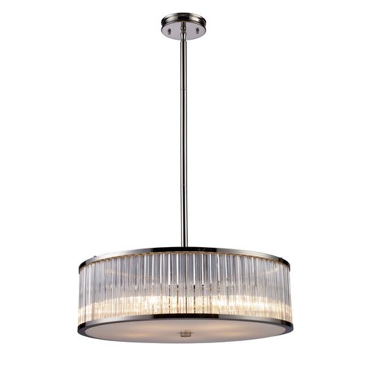 Braxton 5-Light Chandelier in Polished Nickel with Ribbed Glass Cylinder Shade ELK Lighting | Chandeliers | Modishstore