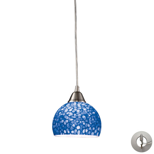 Cira 1-Light Mini Pendant In Satin Nickel With Pebbled Blue Glass - Includes Adapter Kit  ELK Lighting | Pendant Lamps | Modishstore | 10143/1PB-LA