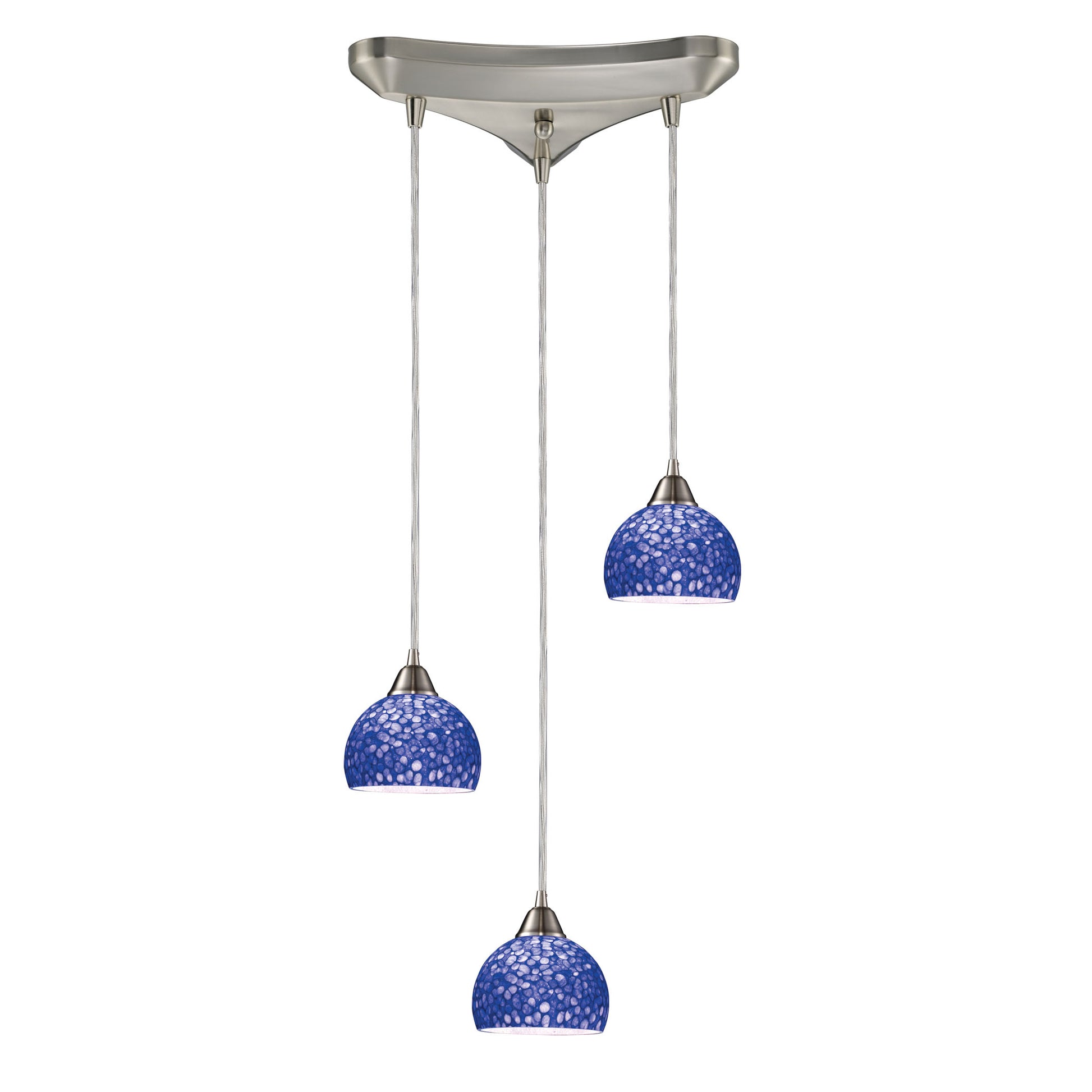 Cira 3-Light Triangular Pendant Fixture in Satin Nickel with Pebbled Blue Glass ELK Lighting | Pendant Lamps | Modishstore