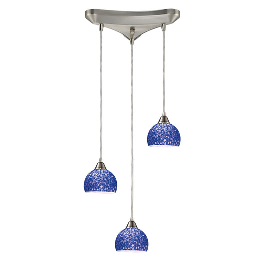 Cira 3-Light Triangular Pendant Fixture in Satin Nickel with Pebbled Blue Glass ELK Lighting | Pendant Lamps | Modishstore