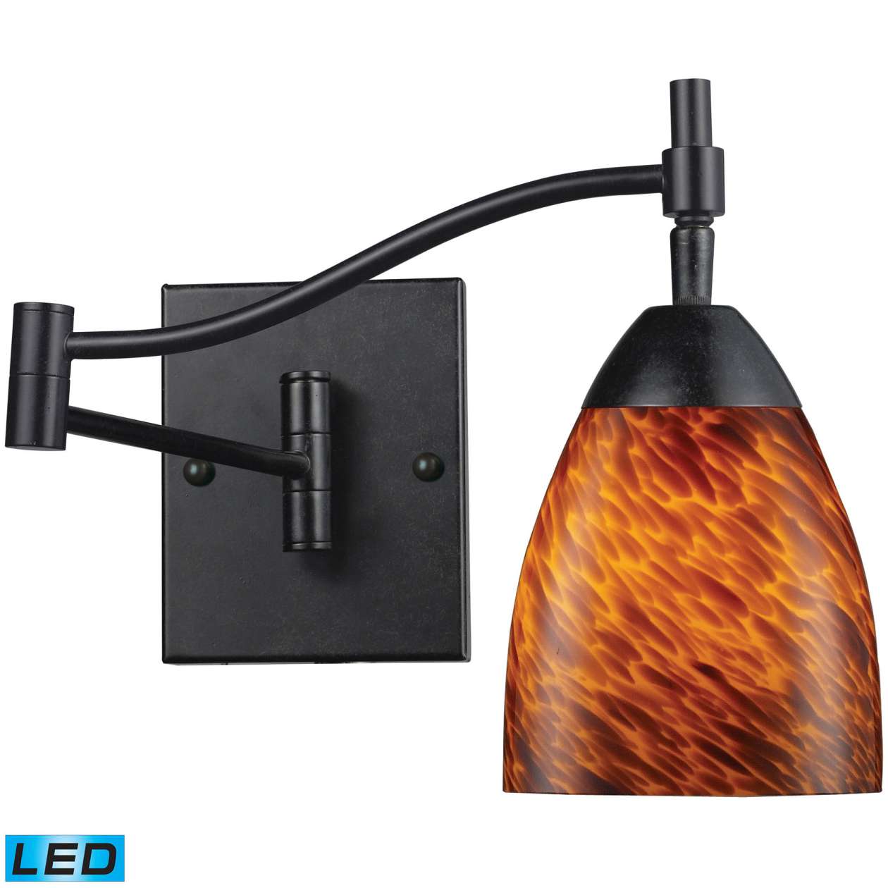 Celina 1-Light Swingarm Wall Lamp in Dark Rust with Espresso Glass - Includes LED Bulb | Sconces | Modishstore