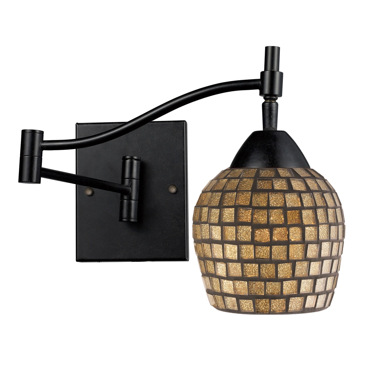 Celina 1-Light Swingarm Wall Lamp in Dark Rust with Gold Mosaic Glass ELK Lighting | Wall Lamps | Modishstore