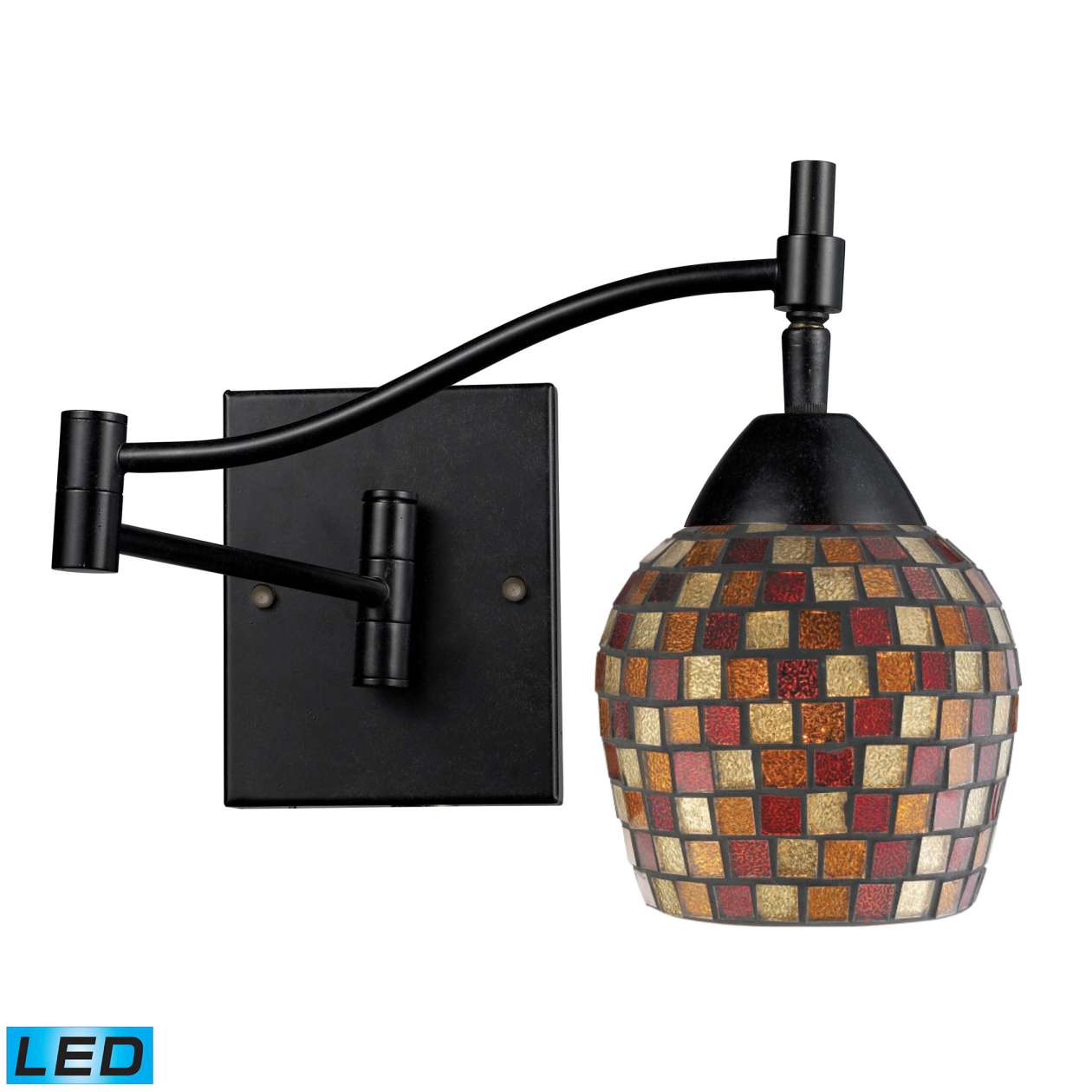 Celina 1-Light Swingarm Wall Lamp in Dark Rust with Multi-colored Mosaic Glass - Includes LED Bulb | Sconces | Modishstore