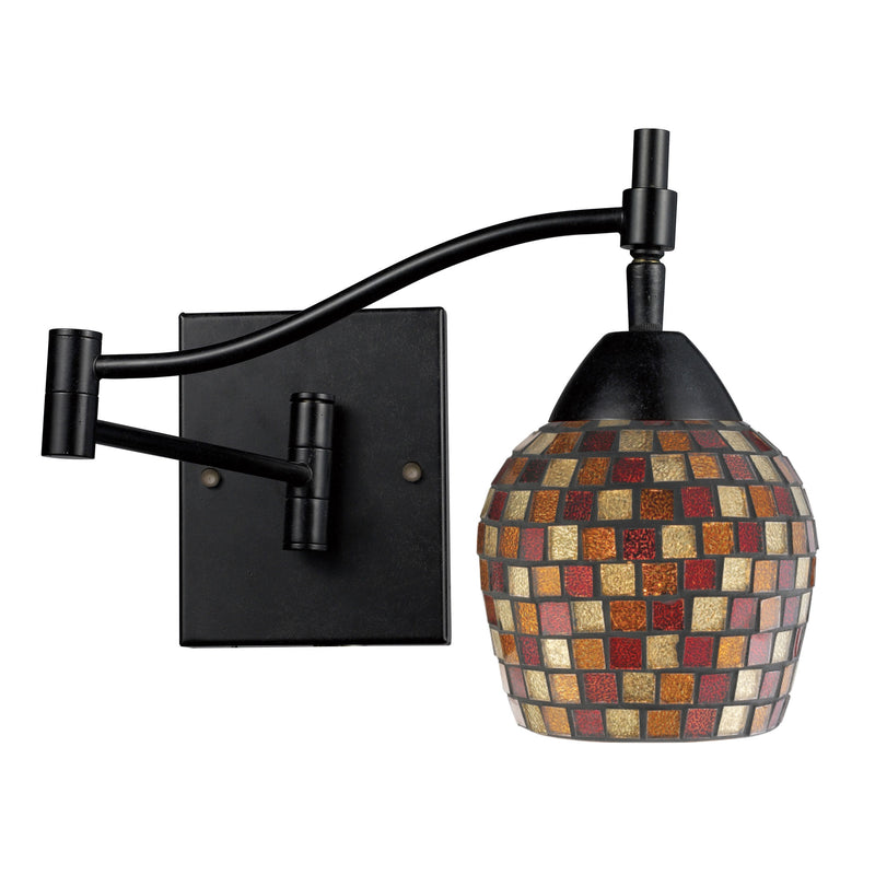 Celina 1-Light Swingarm Wall Lamp in Dark Rust with Multi-colored Mosaic Glass ELK Lighting | Wall Lamps | Modishstore