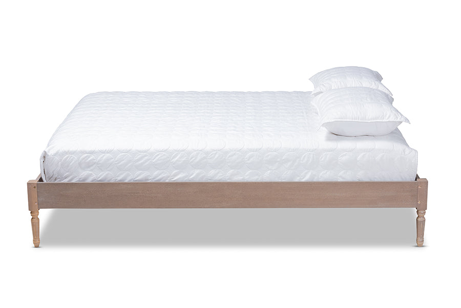 Baxton Studio Colette French Bohemian Antique Oak Finished Wood Queen Size Platform Bed Frame | Beds | Modishstore - 4