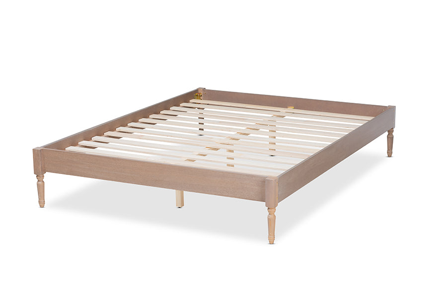 Baxton Studio Colette French Bohemian Antique Oak Finished Wood Queen Size Platform Bed Frame | Beds | Modishstore - 6