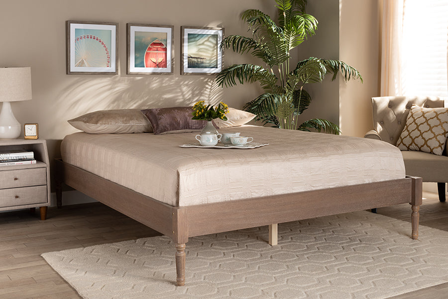 Baxton Studio Colette French Bohemian Antique Oak Finished Wood Queen Size Platform Bed Frame | Beds | Modishstore - 2