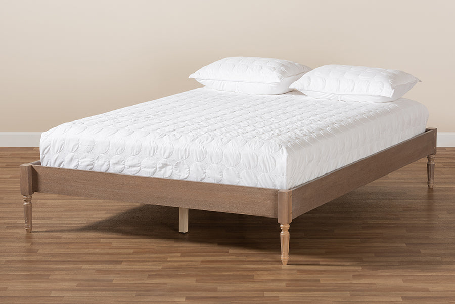 Baxton Studio Colette French Bohemian Antique Oak Finished Wood Queen Size Platform Bed Frame | Beds | Modishstore - 3
