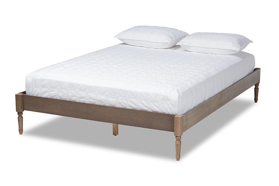baxton studio colette french bohemian weathered grey oak finished wood king size platform bed frame | Modish Furniture Store-2