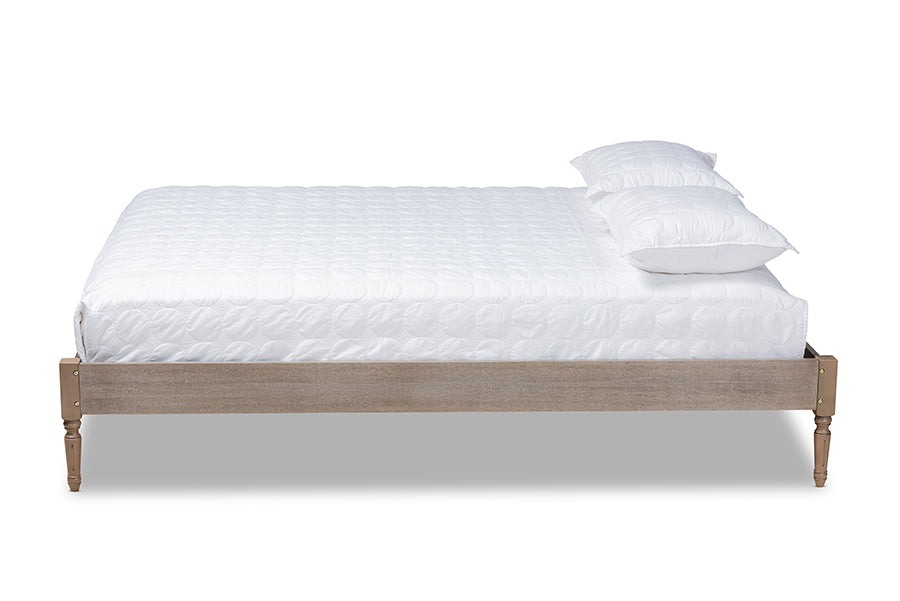 Baxton Studio Colette French Bohemian Weathered Grey Oak Finished Wood Queen Size Platform Bed Frame | Beds | Modishstore - 5