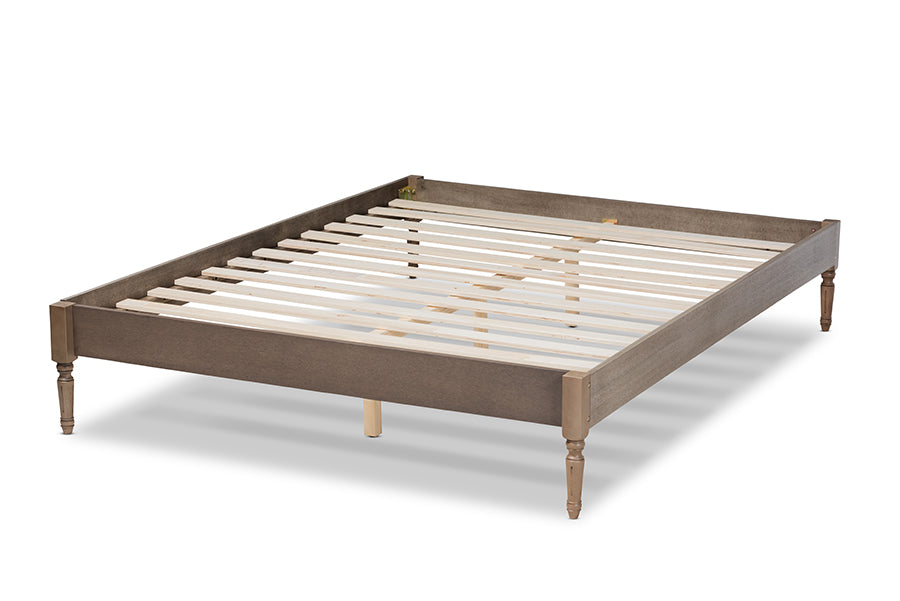 Baxton Studio Colette French Bohemian Weathered Grey Oak Finished Wood Queen Size Platform Bed Frame | Beds | Modishstore - 7