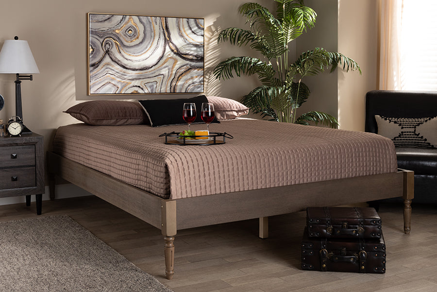 Baxton Studio Colette French Bohemian Weathered Grey Oak Finished Wood Queen Size Platform Bed Frame | Beds | Modishstore - 3