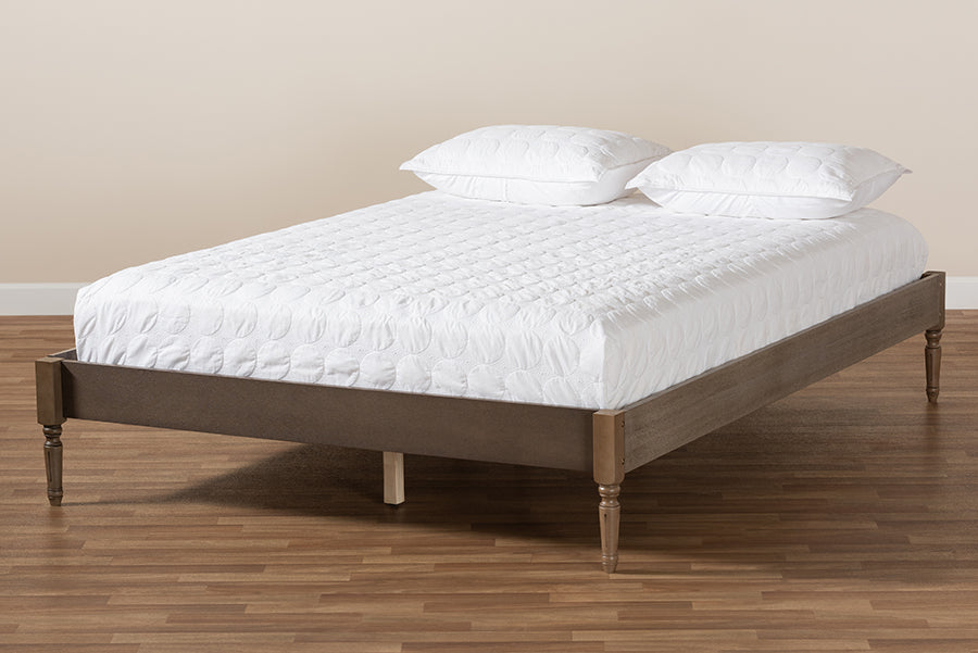 Baxton Studio Colette French Bohemian Weathered Grey Oak Finished Wood Full Size Platform Bed Frame | Beds | Modishstore - 3