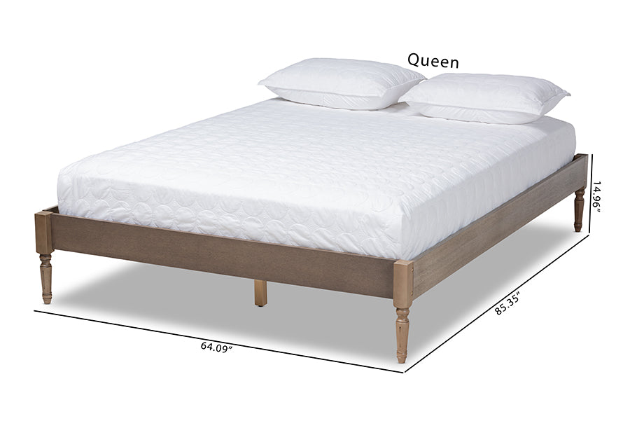 Baxton Studio Colette French Bohemian Weathered Grey Oak Finished Wood Queen Size Platform Bed Frame | Beds | Modishstore - 2