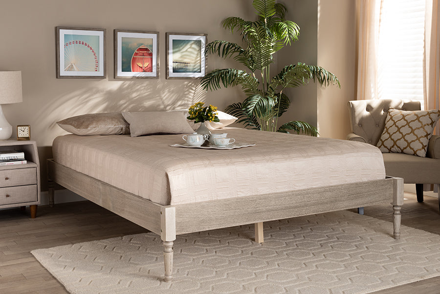 Baxton Studio Colette French Bohemian Antique White Oak Finished Wood Full Size Platform Bed Frame | Beds | Modishstore - 2