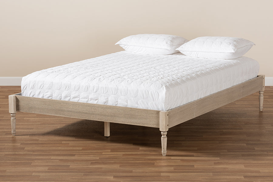 Baxton Studio Colette French Bohemian Antique White Oak Finished Wood Full Size Platform Bed Frame | Beds | Modishstore - 3