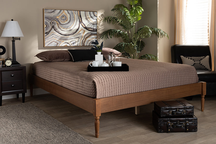 Baxton Studio Colette French Bohemian Ash Walnut Finished Wood Queen Size Platform Bed Frame | Modishstore | Beds