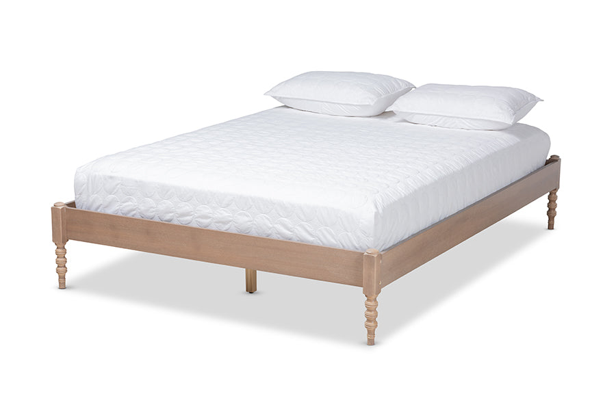 baxton studio cielle french bohemian antique oak finished wood full size platform bed frame | Modish Furniture Store-2