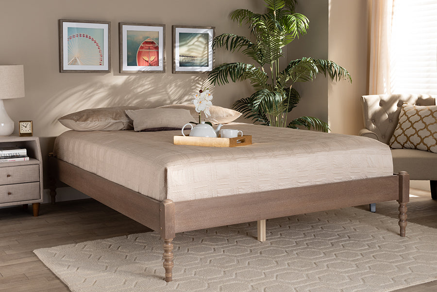 Baxton Studio Cielle French Bohemian Antique Oak Finished Wood Full Size Platform Bed Frame | Modishstore | Beds
