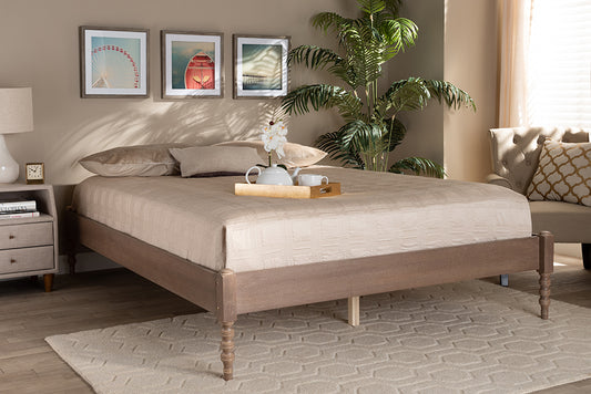 Baxton Studio Cielle French Bohemian Antique Oak Finished Wood Queen Size Platform Bed Frame | Modishstore | Beds