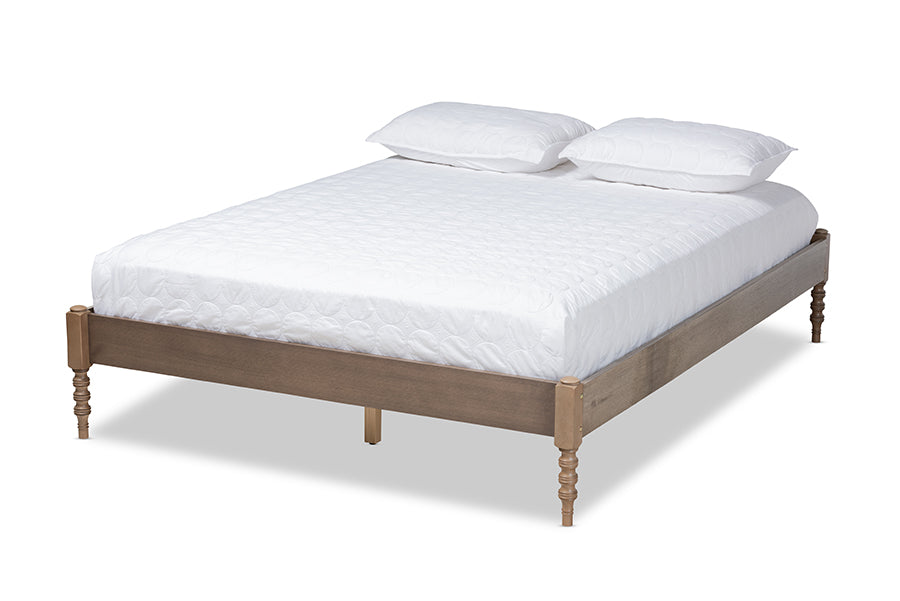 baxton studio cielle french bohemian weathered grey oak finished wood full size platform bed frame | Modish Furniture Store-2