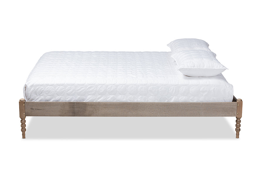 baxton studio cielle french bohemian weathered grey oak finished wood queen size platform bed frame | Modish Furniture Store-3