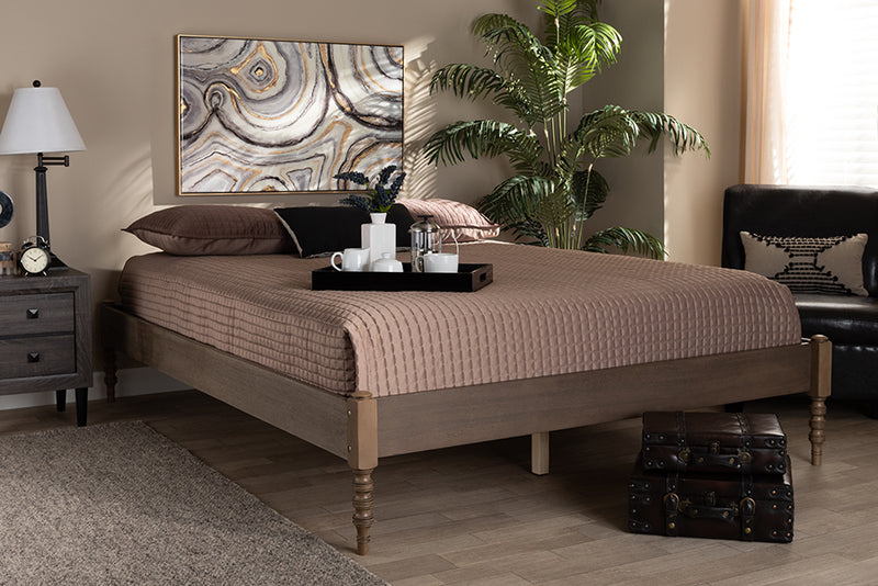 Baxton Studio Cielle French Bohemian Weathered Grey Oak Finished Wood Full Size Platform Bed Frame | Modishstore | Beds